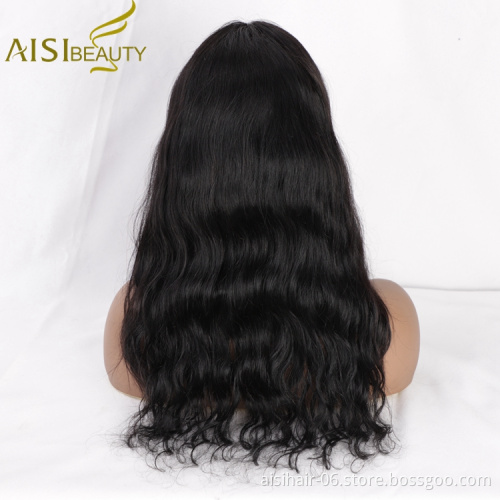 Aisi Beauty New Design Wholesale Long Wavy Natural Black Wig Body Wave Swiss Lace Wig Synthetic Lace Frontal Wig For Black Women